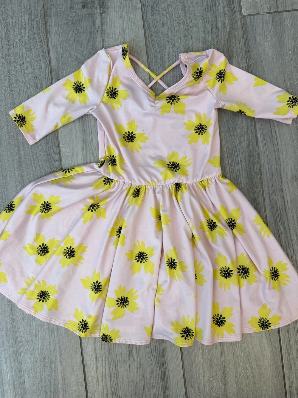 Dot Dot Smile Pink Dress with Yellow Sunflowers